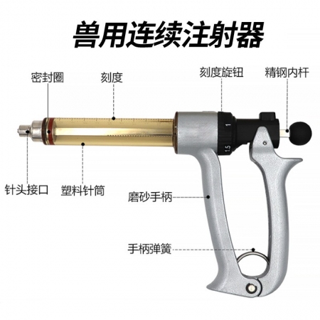  【清汐】进口兽用猪用可调连续性注射器枪25ml/50ml半自动连续油苗注射器大容量针筒