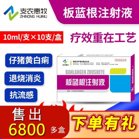 【支农惠牧】板蓝根注射液10ml/支*10支/盒 退烧祛火仔猪黄白痢稀释头孢噻呋...