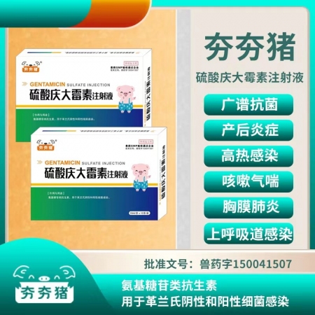 【夯夯猪】40万单位硫酸庆大霉素注射液针剂10ml*10支 仔猪黄白痢 断奶腹泻...