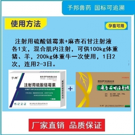 【予邦】豬牛羊咳喘流感組合（注射用硫酸鏈霉素+麻杏石甘注射液）呼吸道感染 豬牛羊馬犬可用 孕畜可用