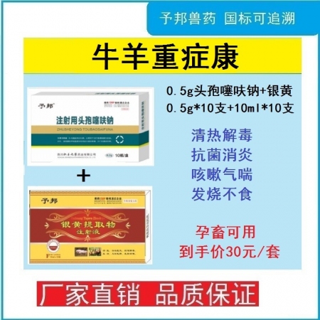 【予邦】豬牛羊重癥康組合（0.5g注射用頭孢噻呋鈉+銀黃提取物注射液）抗菌消炎清熱解毒豬牛羊孕畜可用