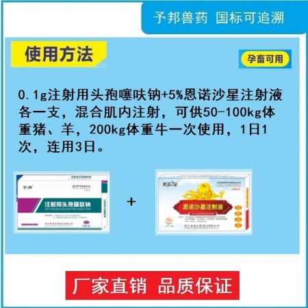 【予邦】頭孢抗痢（0.1g注射用頭孢噻呋鈉+5%恩諾沙星注射液）仔豬黃白痢,，腸炎,，細菌性腹瀉孕畜可用