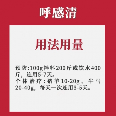 【九牧扬】呼感清 适用于呼吸道疾病 支原体肺炎胸膜肺炎巴氏杆菌各种咳喘