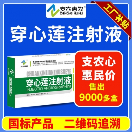 【支农惠牧】穿心莲注射液100ml盒病毒性腹泻肠炎拉肚子仔猪黄白痢清热解毒咳嗽恩诺沙星