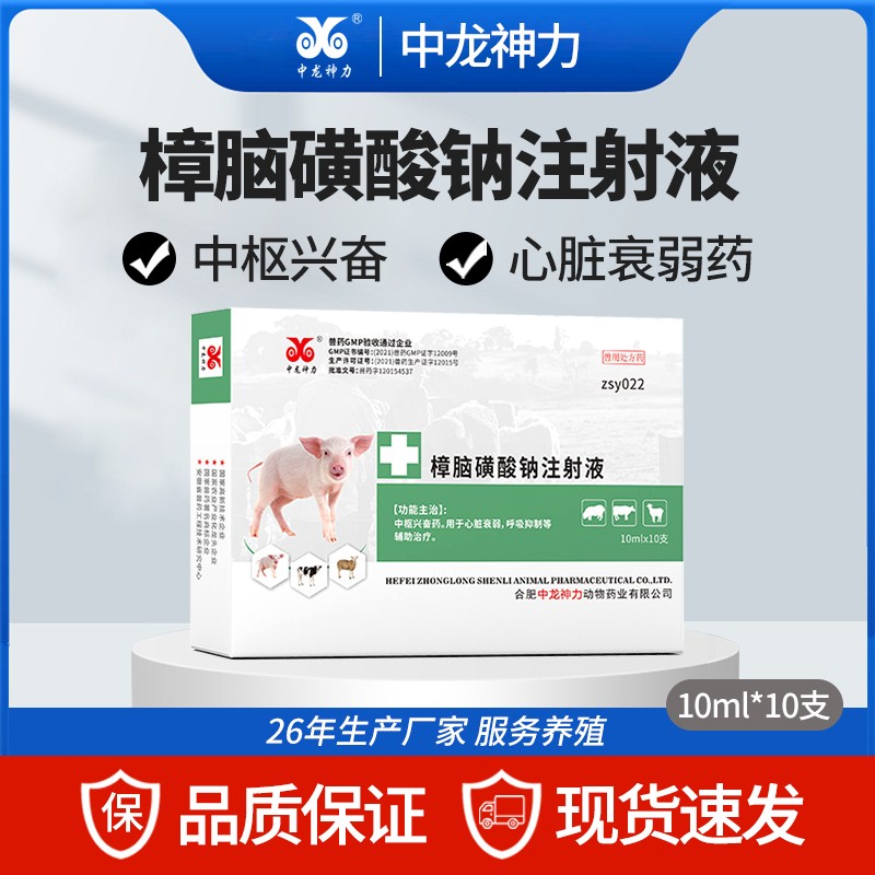 【中龍神力】樟腦磺酸鈉注射液 呼吸興奮劑 可刺激呼吸中樞，使呼吸興奮 10ml×10支/盒