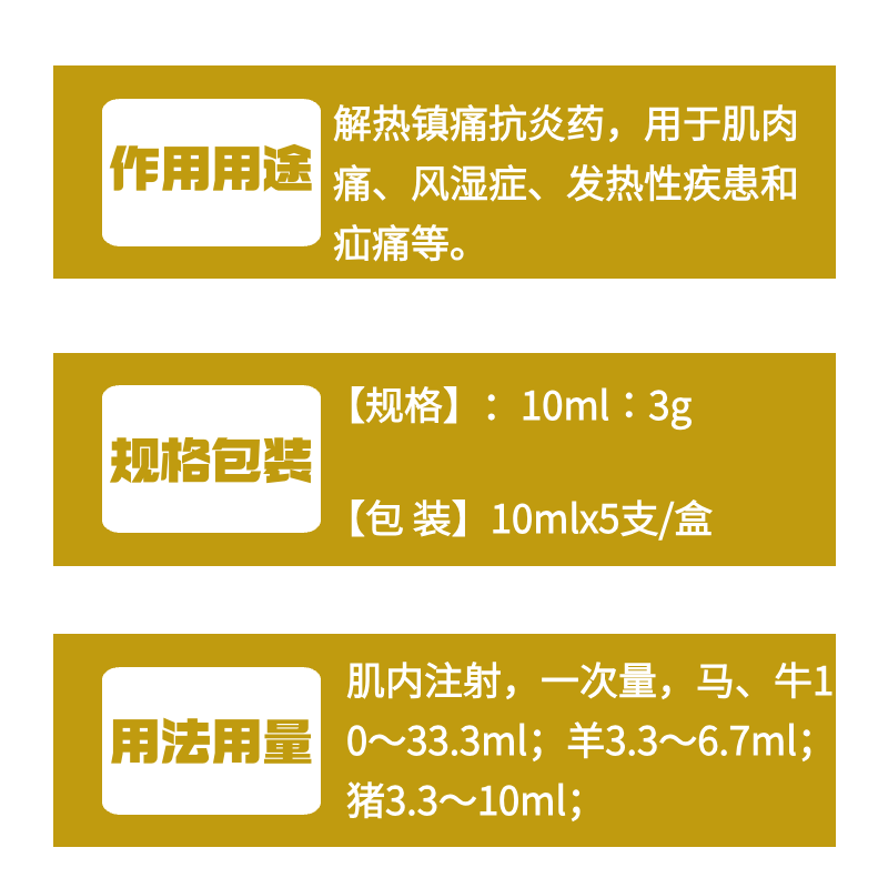 【牧之晨】安乃近注射液 10ml*5支/盒 解熱鎮痛抗炎藥、用于肌肉痛、風濕癥、發熱性疾患和疝痛等