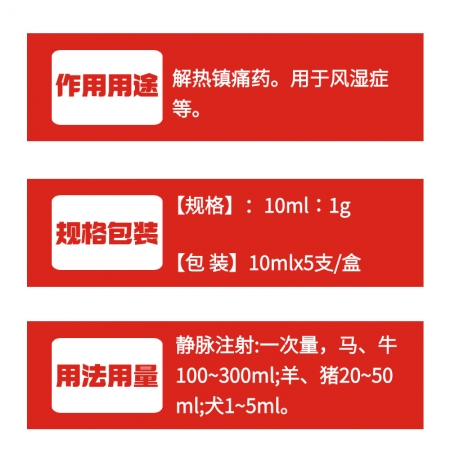 【牧之晨】10%水楊酸鈉注射液10ml*5支/盒 解熱鎮痛 用于風濕癥等 獸用