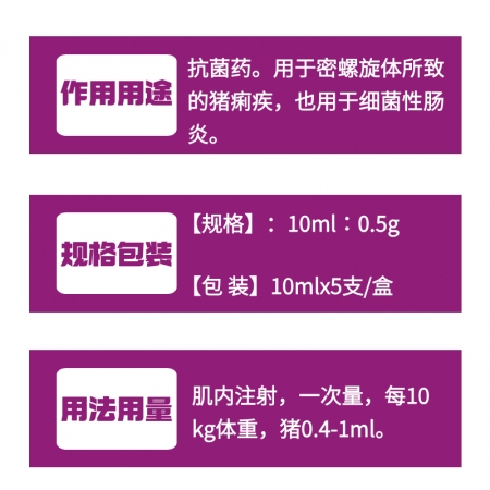 【牧之晨】乙酰甲喹注射液獸用10ml*5支/盒抗菌藥 用于密螺旋體所致的痢疾 ，細菌性腸炎