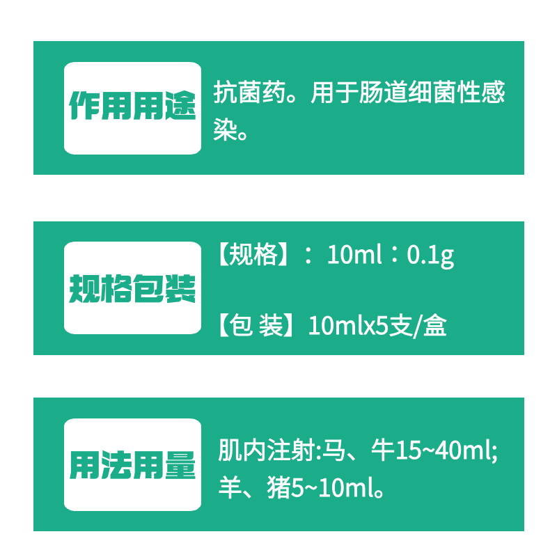 【牧之晨】腸康寧 硫酸小檗堿注射液 10ml*5支/盒 獸用 抗菌藥，用于腸道細(xì)菌性感染