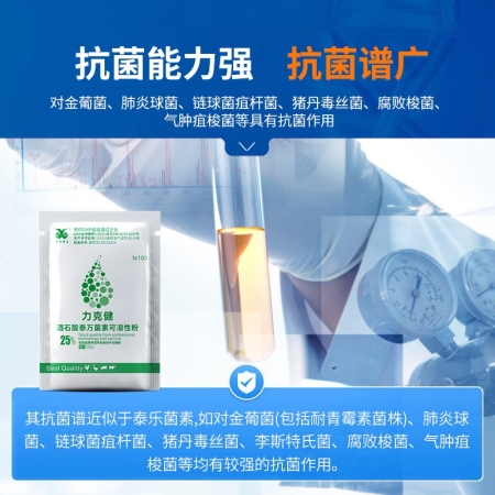 【中龍神力】25%酒石酸泰萬菌素可溶性粉藍耳回腸炎支原體感染豬雞藥