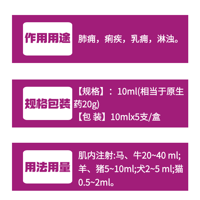 【牧之晨】魚腥草注射液10ml*5支/盒 清熱解毒 消腫排膿 利尿通淋主治肺癰痢疾乳癰 淋濁