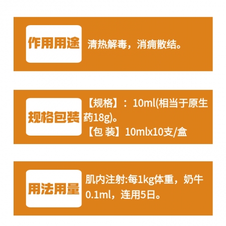 【牧之晨】雙丁注射液 獸用清熱解毒 消癰散結 10ml*10支/盒