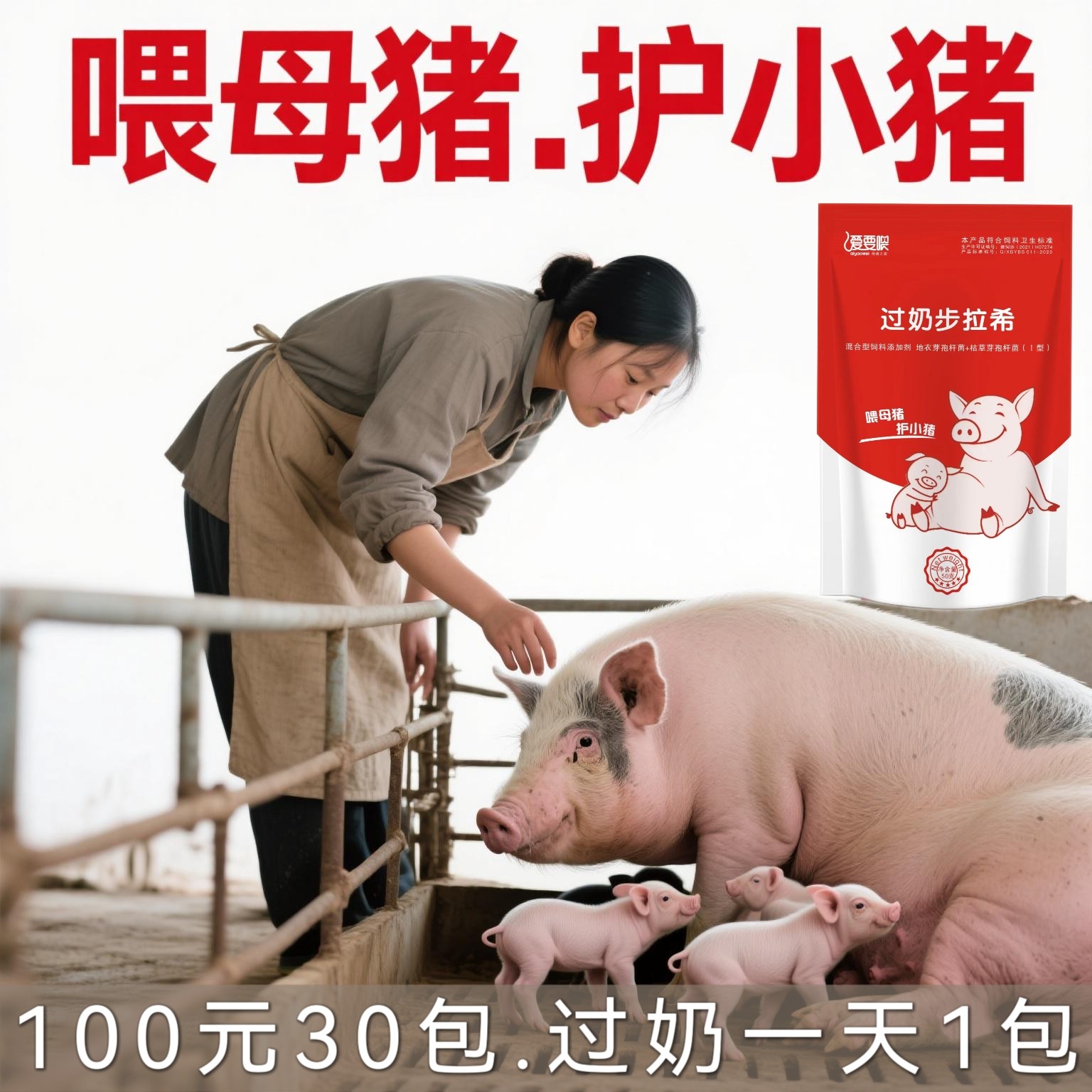 【愛要喂】過奶步拉希、哺乳仔豬拉稀腹瀉腸炎，受涼應激消化不良過料乳酸菌枯草地衣芽孢桿菌