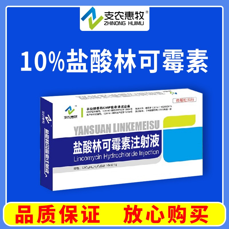 【支農惠牧】鹽酸林可霉素注射液10ml/支*10支/盒鏈球菌肺炎球菌豬肺炎支原體林可胺類抗生素