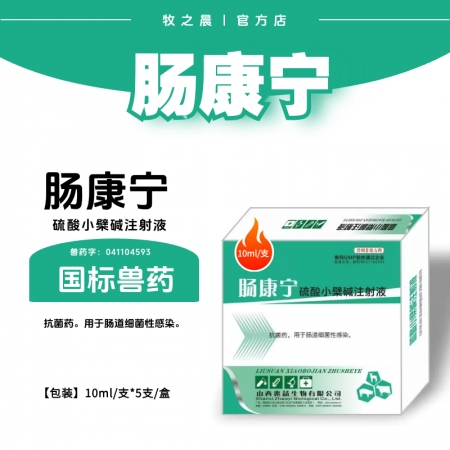 【牧之晨】腸康寧 硫酸小檗堿注射液 10ml*5支/盒 獸用 抗菌藥，用于腸道細(xì)菌性感染