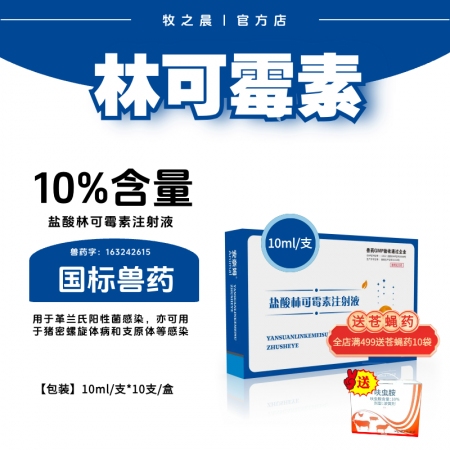 【牧之晨】10%鹽酸林可霉素注射液10ml*10支/盒 用于革蘭氏陽性菌感染，豬...