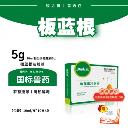 【牧之晨】板藍根注射液10ml/支*10支/盒 清熱解毒 主治家畜流感、仔豬白痢...