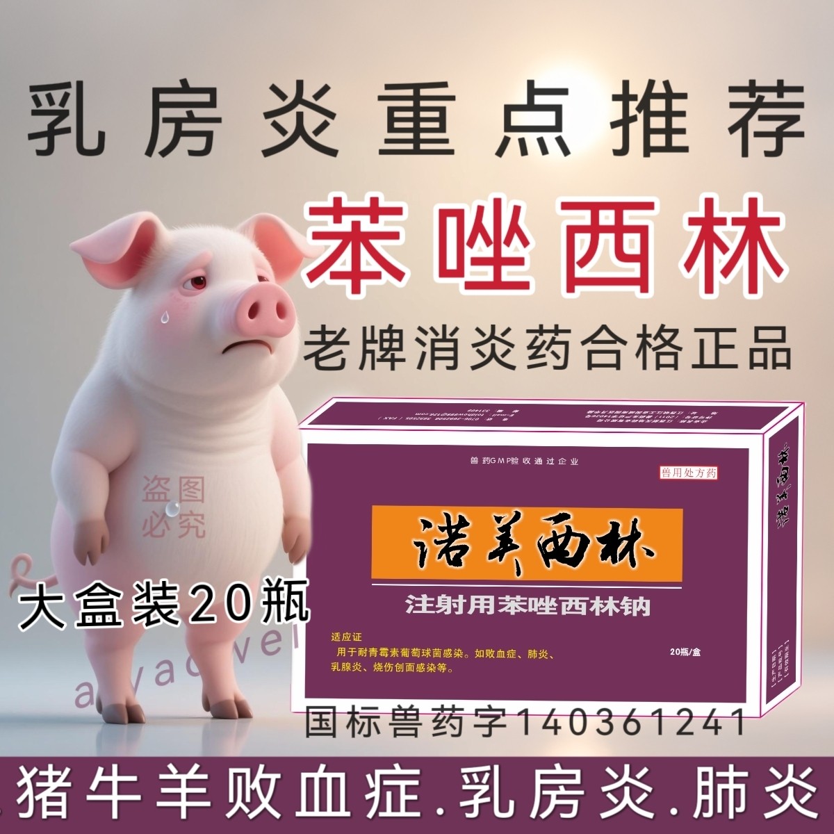 注射用苯唑西林鈉乳房炎母豬產后熱消炎癥產道子宮炎鏈球菌敗血癥