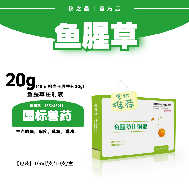 【牧之晨】魚腥草注射液10ml*10支/盒 清熱解毒 消腫排膿 利尿通淋主治肺癰痢疾乳癰 淋濁