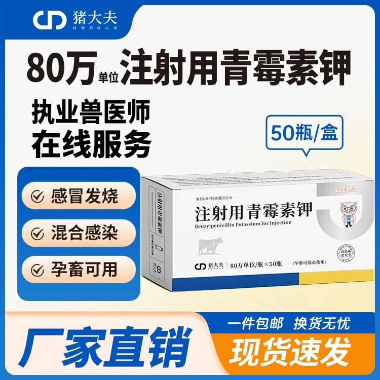 【豬大夫】80萬單位注射用青霉素鉀 獸用 豬牛羊貓狗雞鴨抗菌消炎