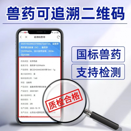 【吉博士】鹽酸多西環(huán)素注射液針劑10ml*10支 支原體肺炎 沙門氏菌 