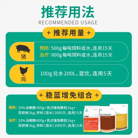 【回盛生物】治嗽靜500g20%酒石酸泰萬菌素預混劑 凈化藍耳回腸炎畜禽支原體咳喘咳嗽呼吸道病