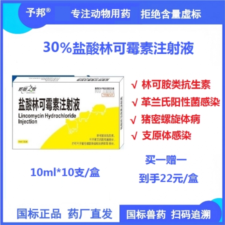 【予邦】30%鹽酸林可霉素注射液10ml獸藥 國標可追溯 抗生素細菌感染，支原體...