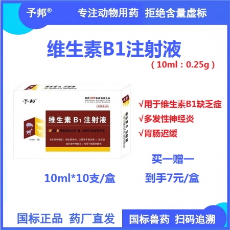 【予邦】維生素B1注射液10ml獸用獸藥 國標可追溯 胃腸遲緩 多發性神經炎 豬...