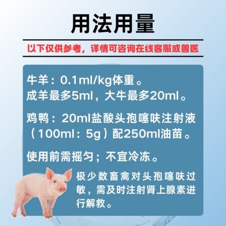 【夯夯豬】鹽酸頭孢噻呋注射液 長效緩釋 母豬產(chǎn)后消炎 仔豬三針保健 混合細(xì)菌感染