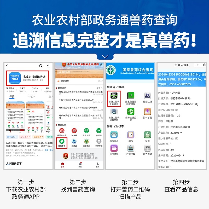 【中龙神力】冻干粉 注射用头孢噻呋钠 1g*10支/盒 抗菌消炎 母猪产后消炎 细菌性感染