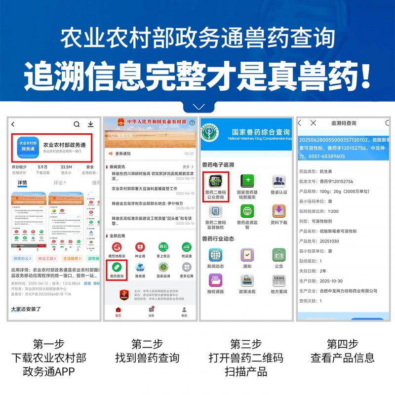 【中龙神力】20%硫酸新霉素可溶性粉  用于腹泻、拉稀、黄白痢等