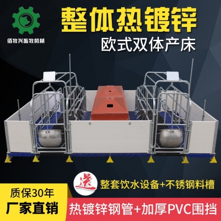 【佰牧兴畜牧】欧式双体母猪产床整体热镀锌管分娩床耐腐蚀玻璃钢底梁养殖场设备